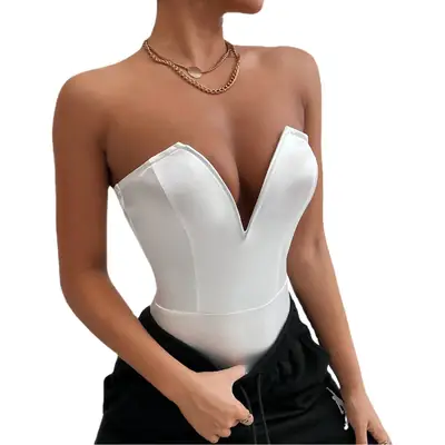 Green Tight-Fitting V-Neck Tube Top Jumpsuit for Women