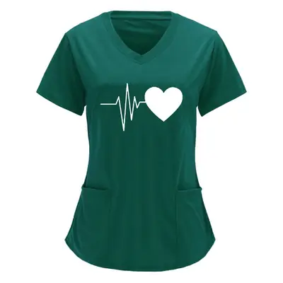 Cross-border Nurse T-Shirt Heartbeat Love Print Plus Size