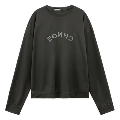 Women Velvet Letter Print Sweatshirt Large Blue