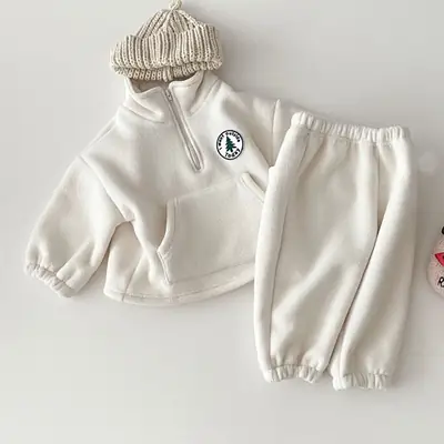 Winter Fleece Lined Turtleneck Suit for Kids White