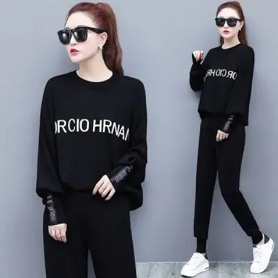 2025 Fat Body Reducing Korean Style Black Sweatpants Set