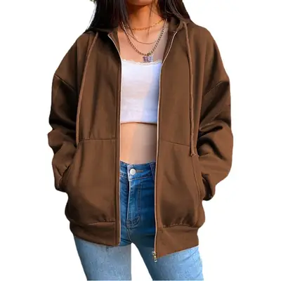 Women Purple Fleece Zip Hoodie Long Sleeve Coat