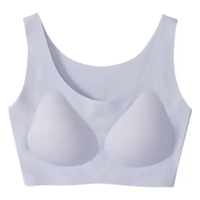 Yunduo Seamless Beautiful Back Latex Underwear Women's Big Breast Revealing Small Gathering No Wires Sports Sleeping Bra Large Size Vest