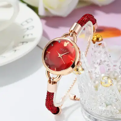 Women's Pink Diamond Leather Watch with Rose Gold Dial