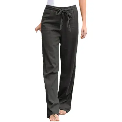 Women's Printed Elastic Waist Trousers Cotton Linen Casual Set