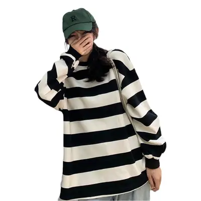 2022 Striped Long Sleeve Sweatshirt Women's Loose Fit