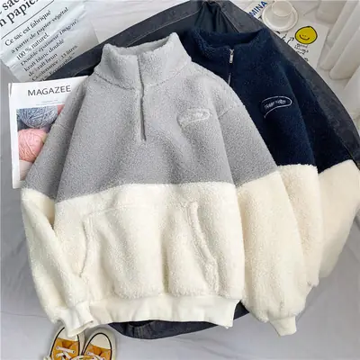 Women Crossbody Velvet Sweatshirt Navy White