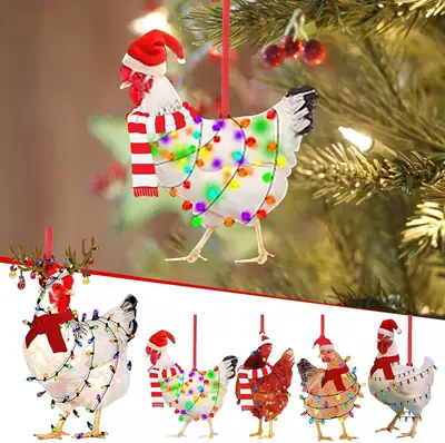 Acrylic Christmas Scarf Chicken Pendant Christmasscarfchicken