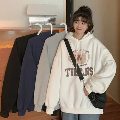 Women Fleece Lined Hoodie Letter Print 2025 Winter
