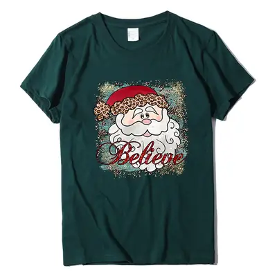 Women's Green Santa Believe T-Shirt Round Neck