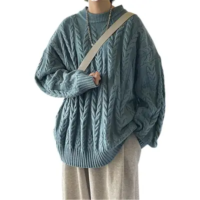 Vintage Men's Loose Cream Twist Sweater Winter