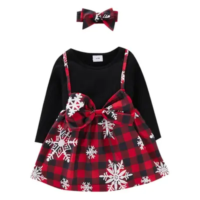 Girls Christmas Plaid Dress with Bow & Princess Skirt