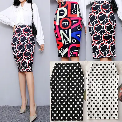 Women's Digital Printed Pencil Skirt with Bird Design