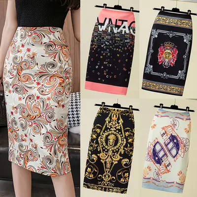 Black Gold Printed Pencil Skirt for Women