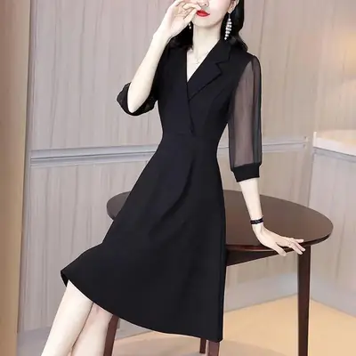 Black Classy Women's Dress 2022 Autumn Winter Slim Fit