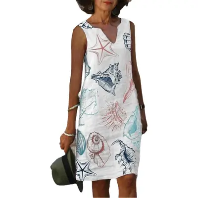 Sleeveless Floral Print Dress Blue Green Summer