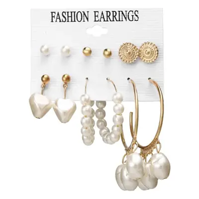 Cross Border Pearl Earrings Set 6 Pieces Gold