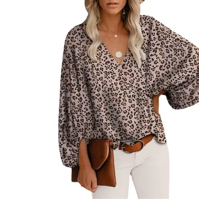 2025 Summer Printed V-Neck Lantern Sleeve Top