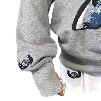 2026 Women's Grey Cartoon Hoodless Sweatshirt Long Sleeve Korean Style