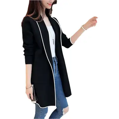 2026 Winter Women's Black Mid-Length Cardigan Jacket