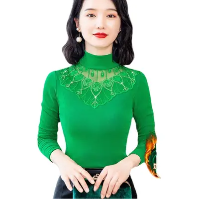 Red Lace Fleece Shirt for Women 2025 Winter Warm