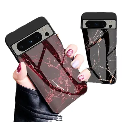Marble Glass Pixel Phone Case Black Red