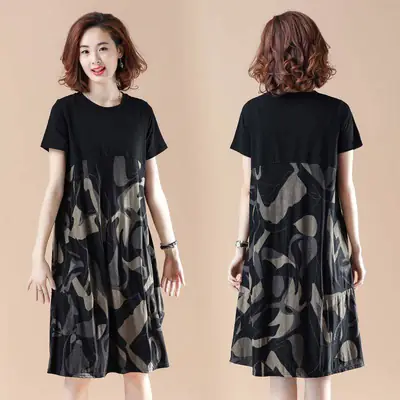 Women Camouflage Printed Mid-Length Dress Large 2021 Summer