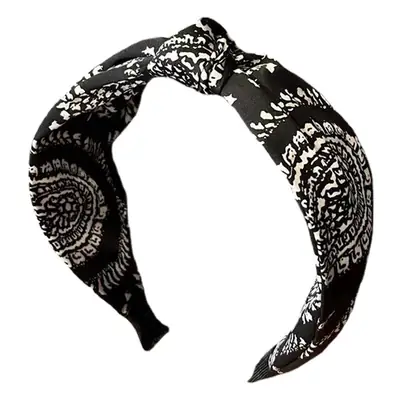 Korean Style Houndstooth Hairband Cashew Flower Wide Cross Knot
