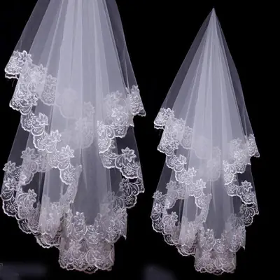 New Bridal Mori Lace Veil Double Layer White