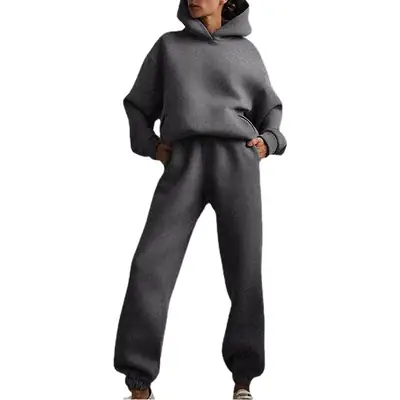 Women's White Hoodie Pants Set Winter Casual Two-Piece