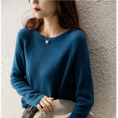 Women Korean Style Loose Wool Pullover Light Green