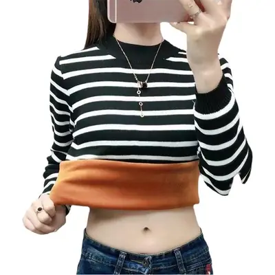 2022 Fleece Striped Gold Velvet T-Shirt for Women