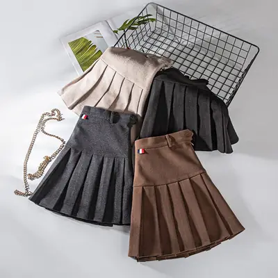 Brown Pleated High Waist Women's Skirt College Style