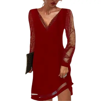 Green Lace V-Neck Sleeveless Dress for Women