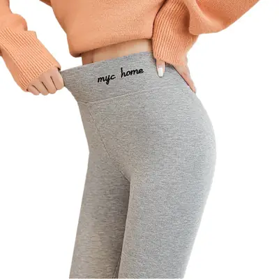 Women Fleece Leggings Grey Slimming My Homes Print