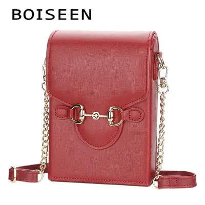 Red PU Leather Vertical Phone Bag for Women