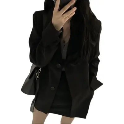 Black Thin Loose Suit Women Mid-Length Cross Border