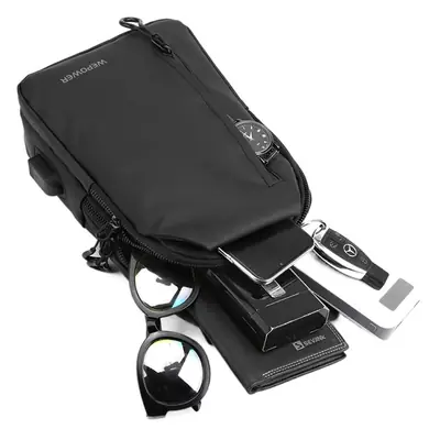 Men's Waterproof Crossbody Bag with Glasses & USB Cable