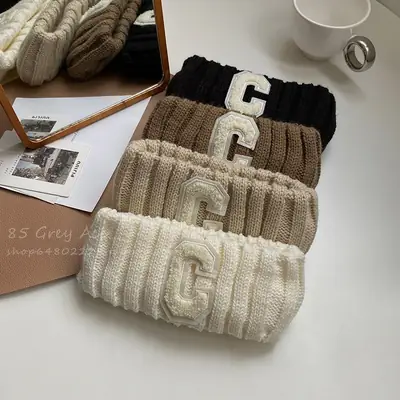 New Letter C Wide Brim Knitted Hair Band Women's Autumn Winter Ins