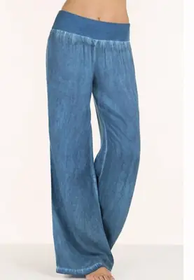 Women's Wide Leg Jeans Blue Cotton Large