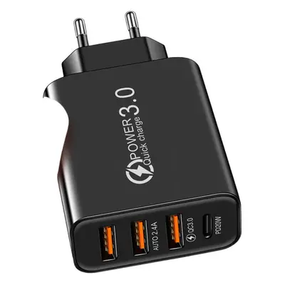 2A 3USB PD Type-C Travel Charger Black White