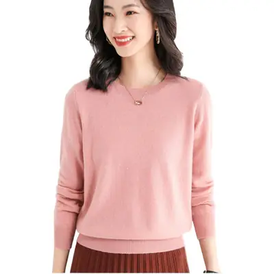 Women's Knitted Wool Viscose Round Neck Sweater Pink