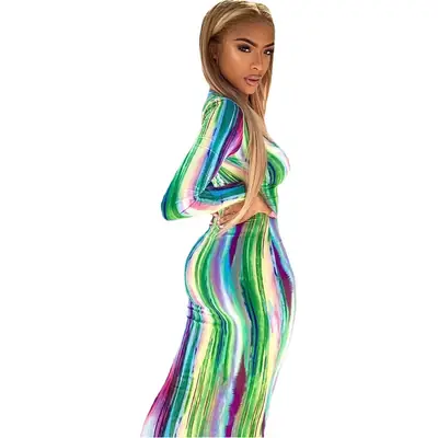 2026 Temu Plus Size V-Neck Printed Long Sleeve Dress