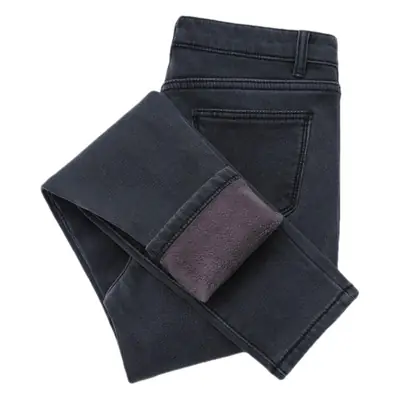 Women Fleece Jeans Blue Slim Fit High Waist Skinny