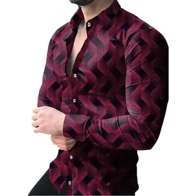 Men's Gradient Digital Printed Lapel Shirt White Black