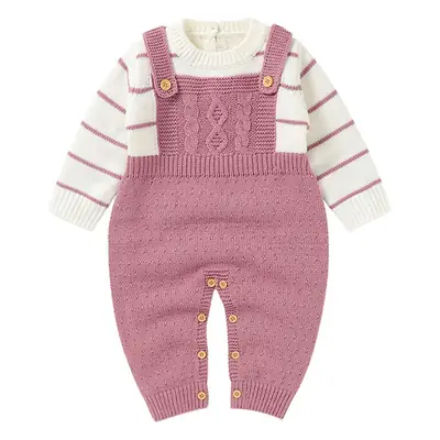 New Baby Fake Two-Piece Suit Beige Striped Overalls