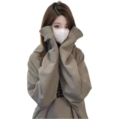 Women Retro Fleece Hoodie Brown 2025 Winter