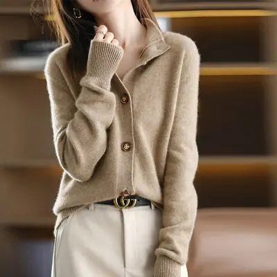 Vintage Collar Cashmere Cardigan Women Large