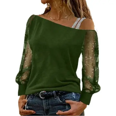2024 Off-Shoulder Long Sleeve T-Shirt Black Green Purple Blue