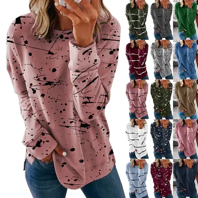 Women's Loose Joker Printed Sweat Shirt Pink Black Smeared